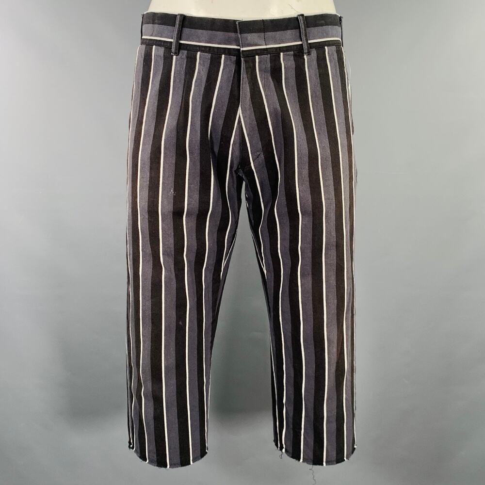 LOW HURTZ Size L Grey Black White Stripe Cotton Flat Front Casual Pants